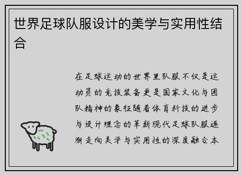 世界足球队服设计的美学与实用性结合